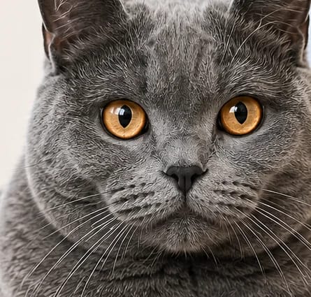 Turuncu gözlü gri Chartreux kedi