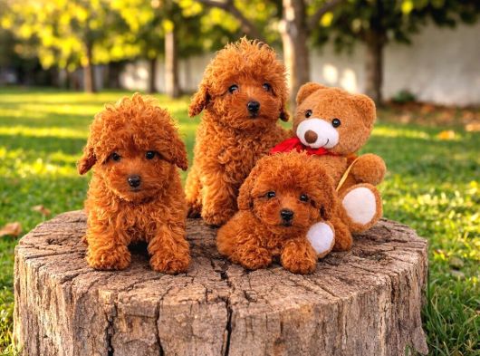 Anne Ve Babayi Görerek Toy Poodle Yavrular görsel