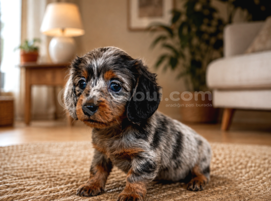 Long Hair Merle Dachshund Yavru görsel